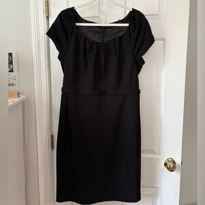 Tahari Black Pleated Sheath Dress with Flutter Sleeves